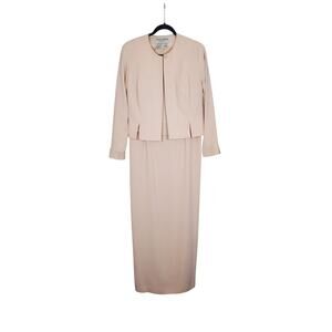 VTG Dress Blazer Suit Set Daymore Couture Maxi Beaded sleeves waist Cream Sz 14